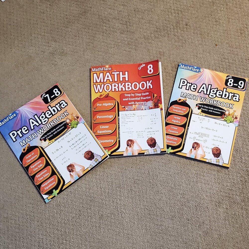Set of 3 Math Workbooks 8th Grade Pre-Algebra